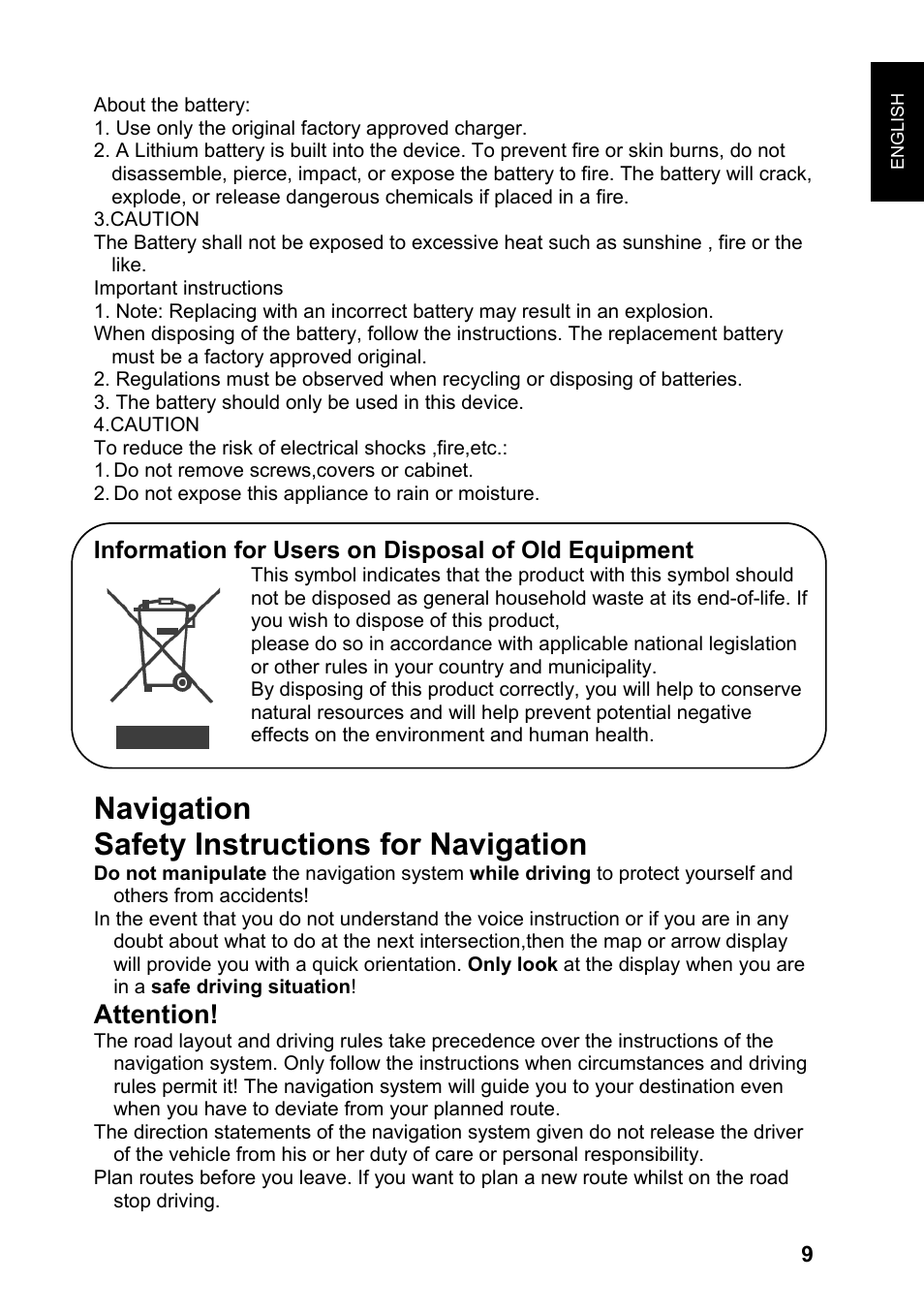 Navigation safety instructions for navigation, Attention | JVC KV-PX701 User Manual | Page 9 / 215