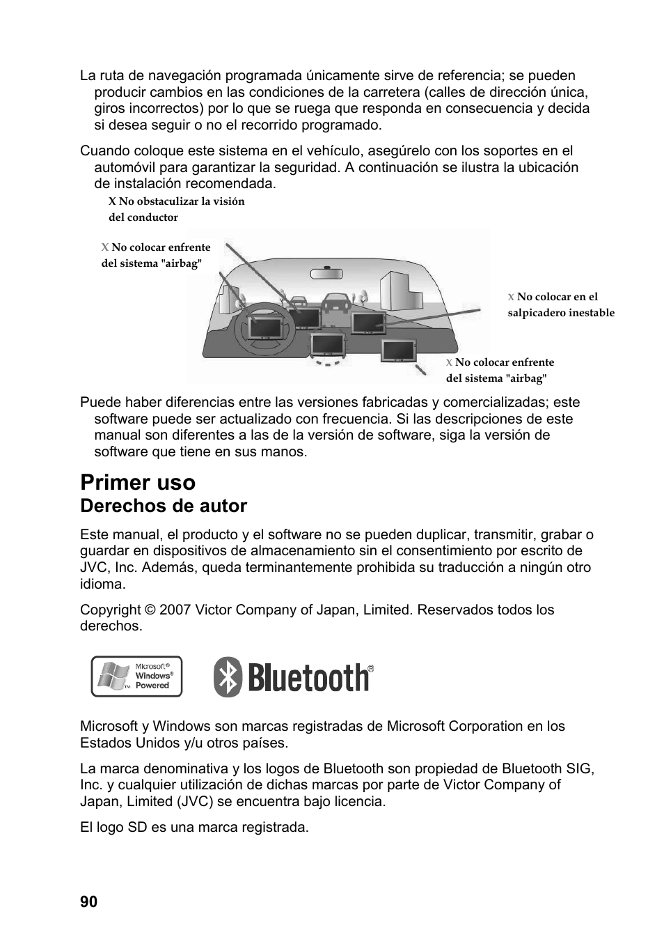 Primer uso, Derechos de autor | JVC KV-PX701 User Manual | Page 90 / 215