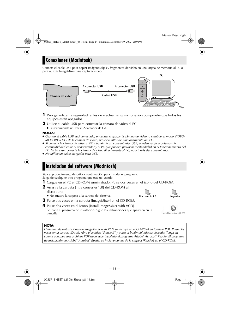 Conexiones (macintosh), Instalación del software (macintosh) | JVC GR-DV900 User Manual | Page 14 / 16