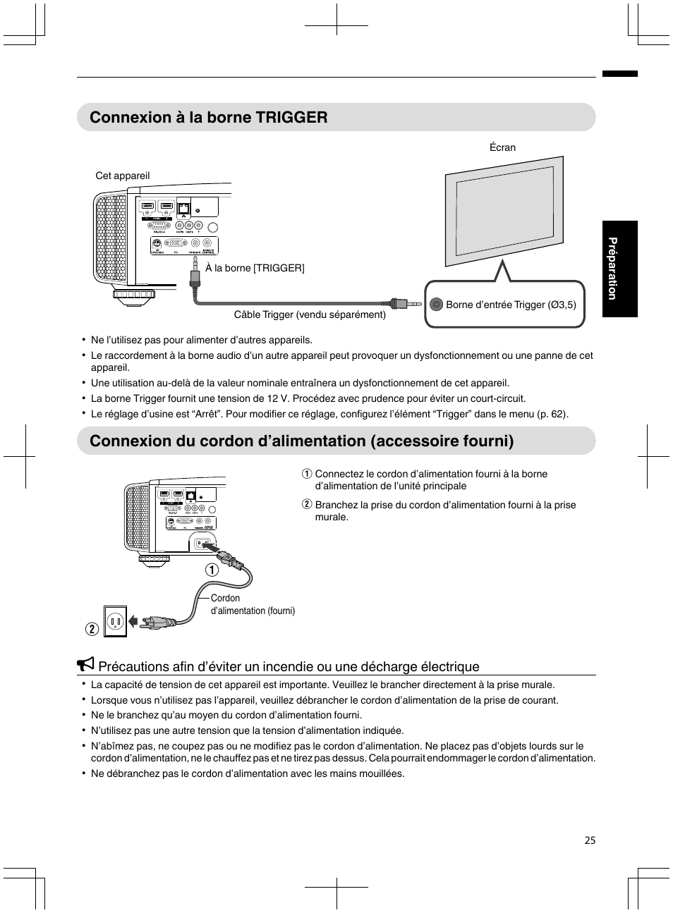 Connexion à la borne trigger, Fourni) | JVC DLA-X95R User Manual | Page 111 / 260