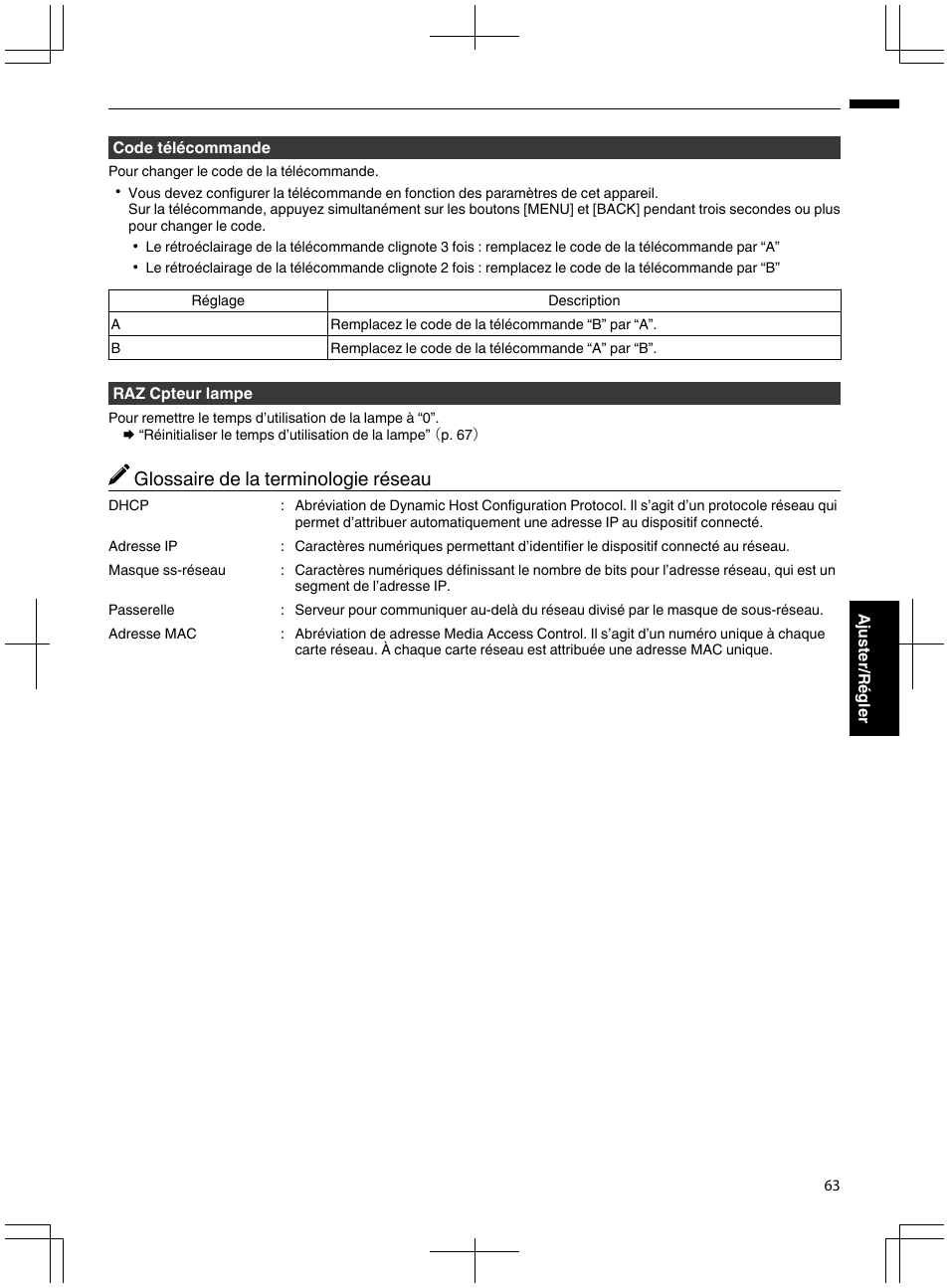 P. 63, Glossaire de la terminologie réseau | JVC DLA-X95R User Manual | Page 149 / 260