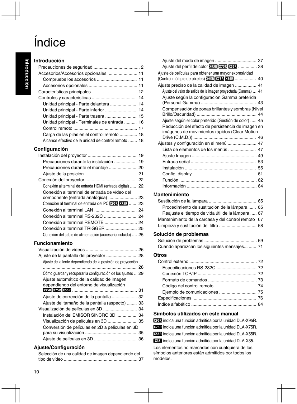 Índice | JVC DLA-X95R User Manual | Page 182 / 260