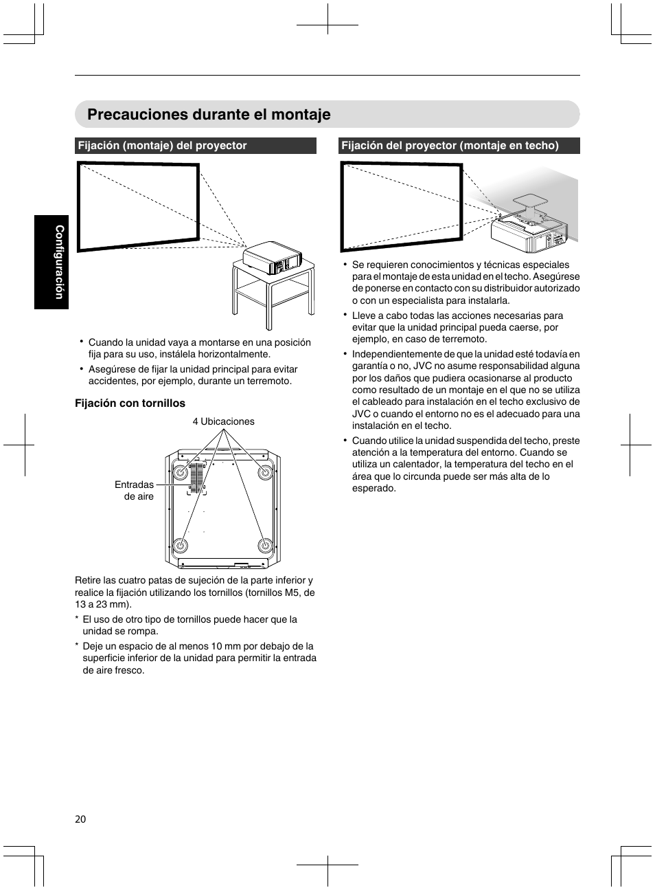 Precauciones durante el montaje | JVC DLA-X95R User Manual | Page 192 / 260
