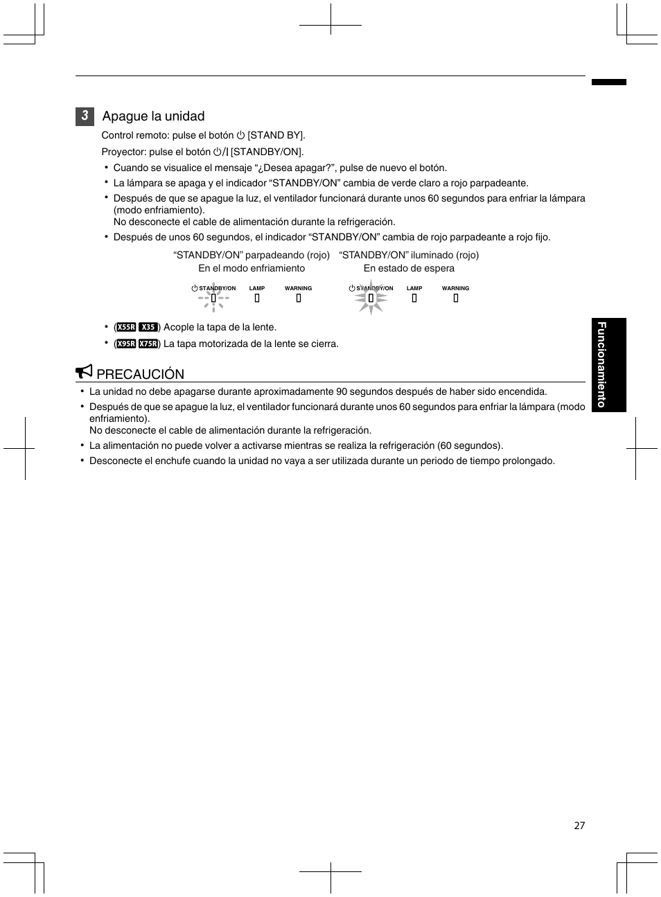 P. 27), 3apague la unidad, Precaución | JVC DLA-X95R User Manual | Page 199 / 260