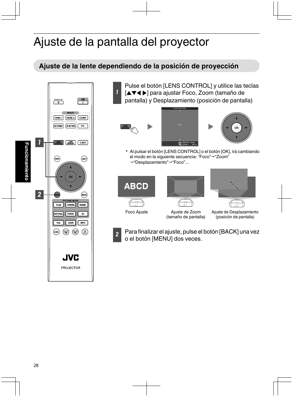 Ajuste de la pantalla del proyector, P. 28), Abcd | JVC DLA-X95R User Manual | Page 200 / 260