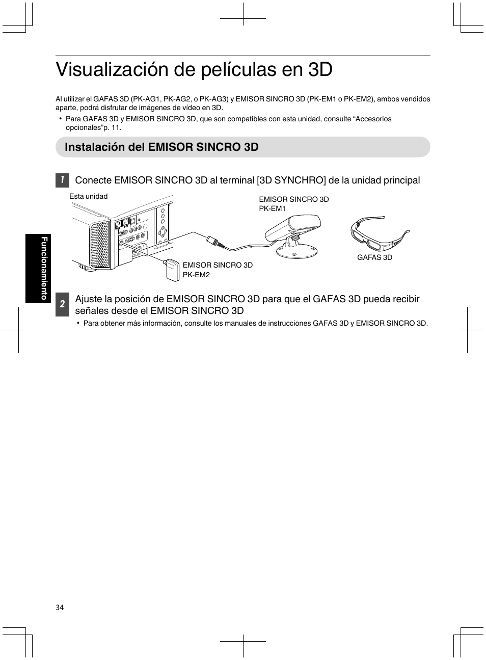 Visualización de películas en 3d, Instalación del emisor sincro 3d, Más realista. (p. 34) | JVC DLA-X95R User Manual | Page 206 / 260