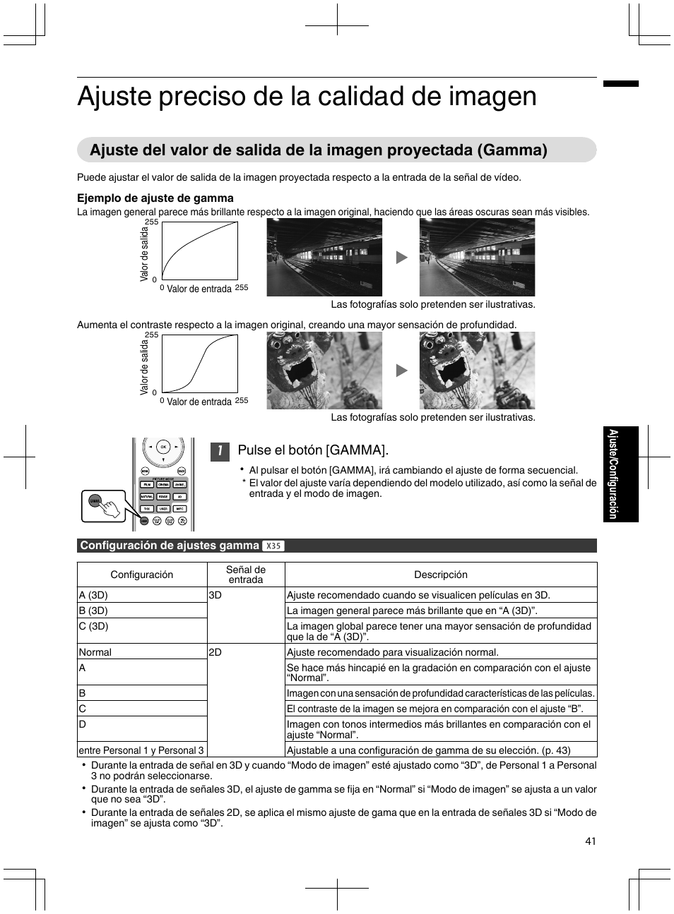 Ajuste preciso de la calidad de imagen, Gamma. (p. 41), 1pulse el botón [gamma | JVC DLA-X95R User Manual | Page 213 / 260