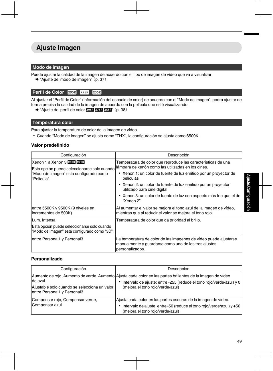 Ajuste imagen, De color. (p. 49), P. 49 | JVC DLA-X95R User Manual | Page 221 / 260