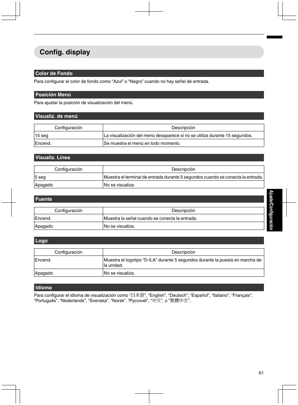 Config. display, P. 61 | JVC DLA-X95R User Manual | Page 233 / 260