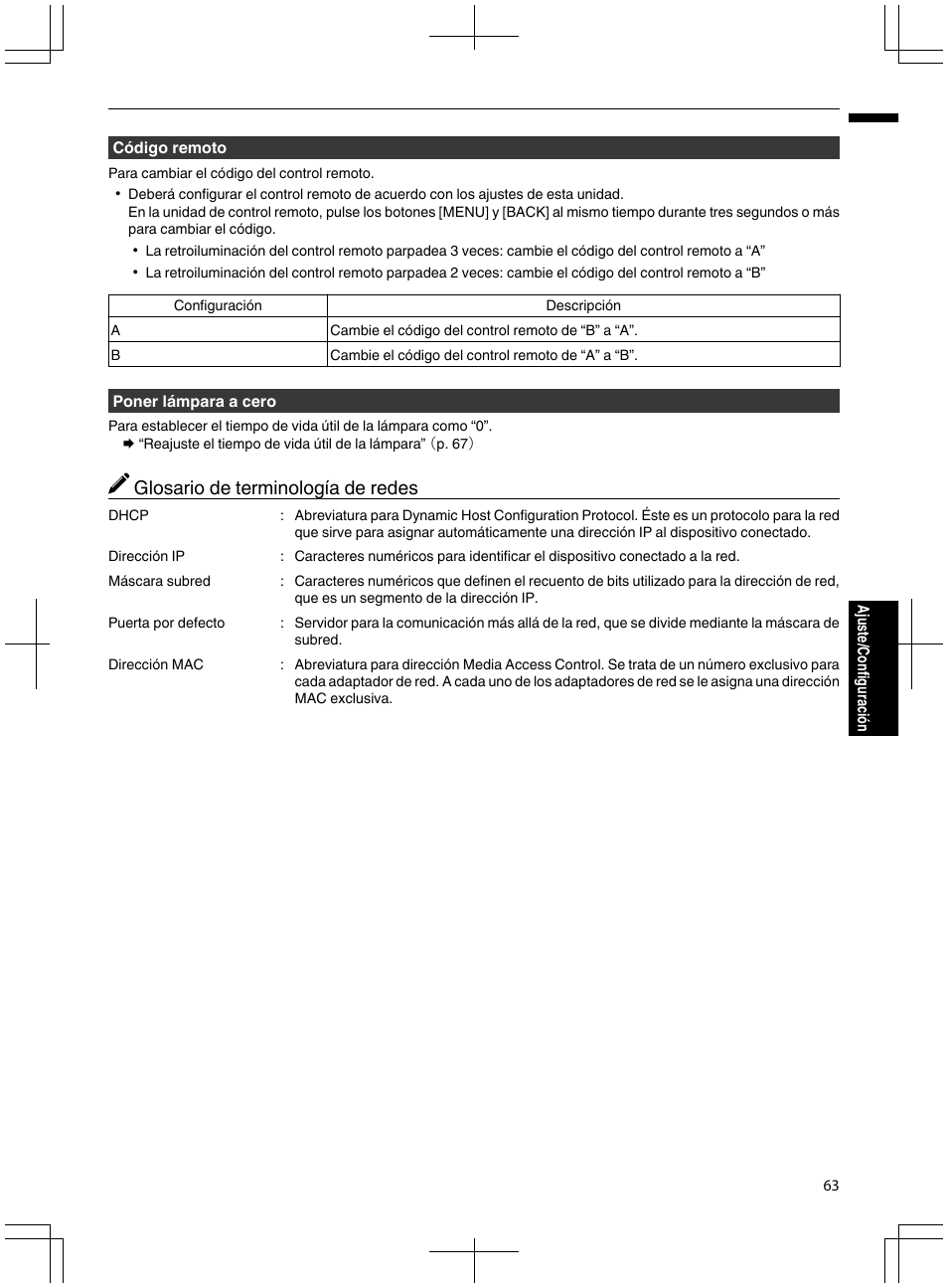 P. 63, Glosario de terminología de redes | JVC DLA-X95R User Manual | Page 235 / 260