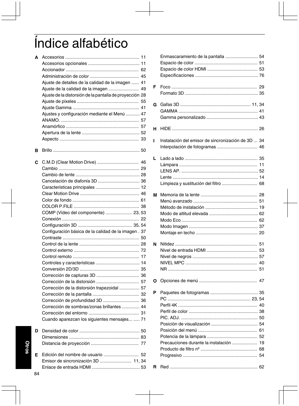 Índice alfabético | JVC DLA-X95R User Manual | Page 256 / 260