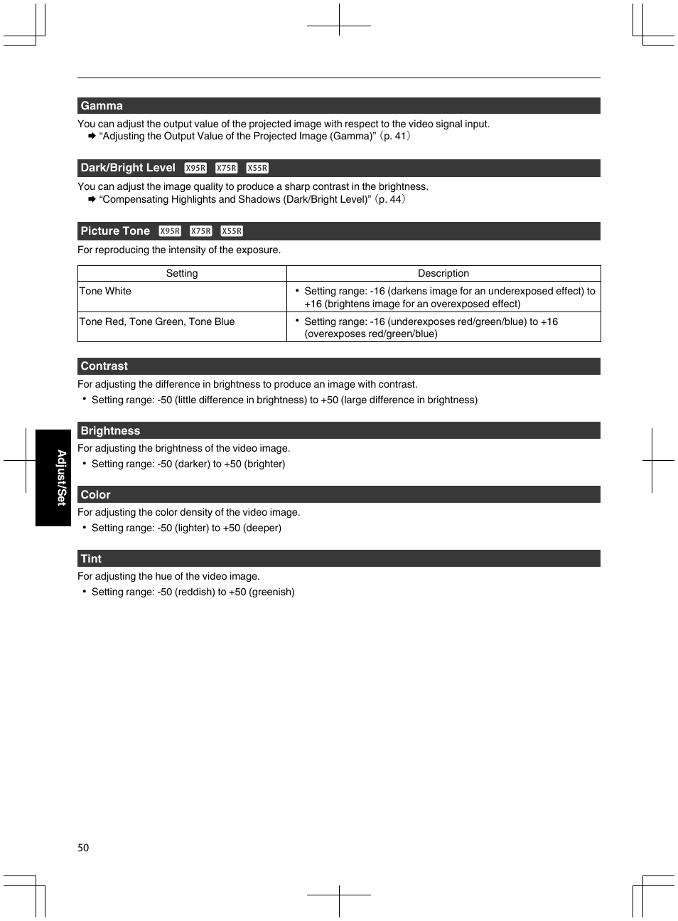 P. 50), P. 50 | JVC DLA-X95R User Manual | Page 50 / 260