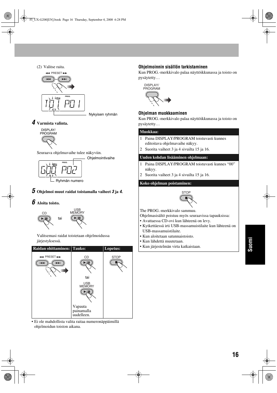 Suomi | JVC UX-G200 User Manual | Page 121 / 155