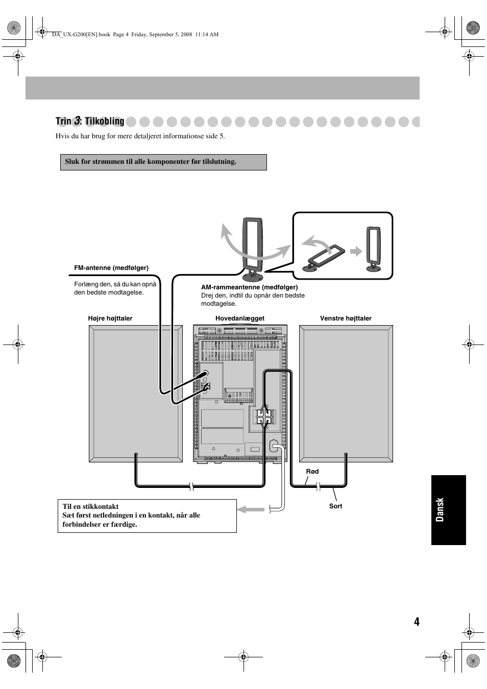 Dansk trin, Tilkobling | JVC UX-G200 User Manual | Page 133 / 155