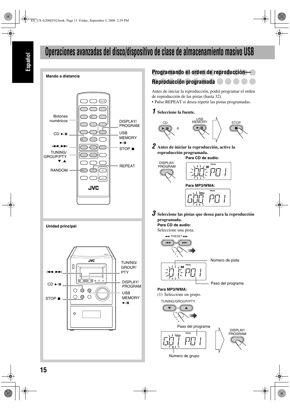Español | JVC UX-G200 User Manual | Page 24 / 155