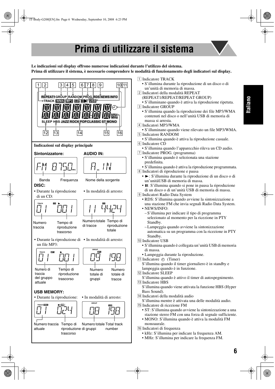 Prima di utilizzare il sistema, Italiano | JVC UX-G200 User Manual | Page 39 / 155