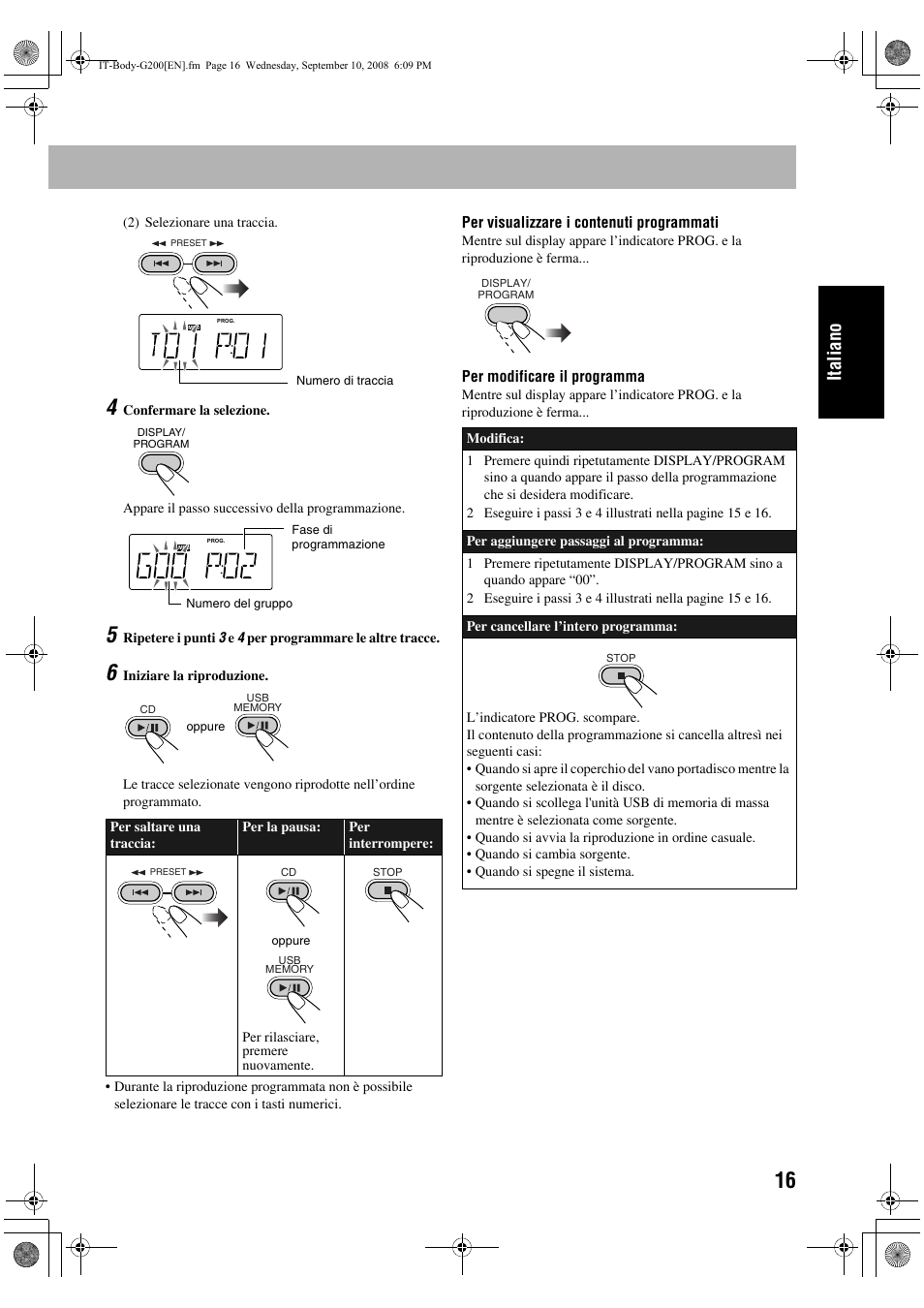 Italiano | JVC UX-G200 User Manual | Page 49 / 155