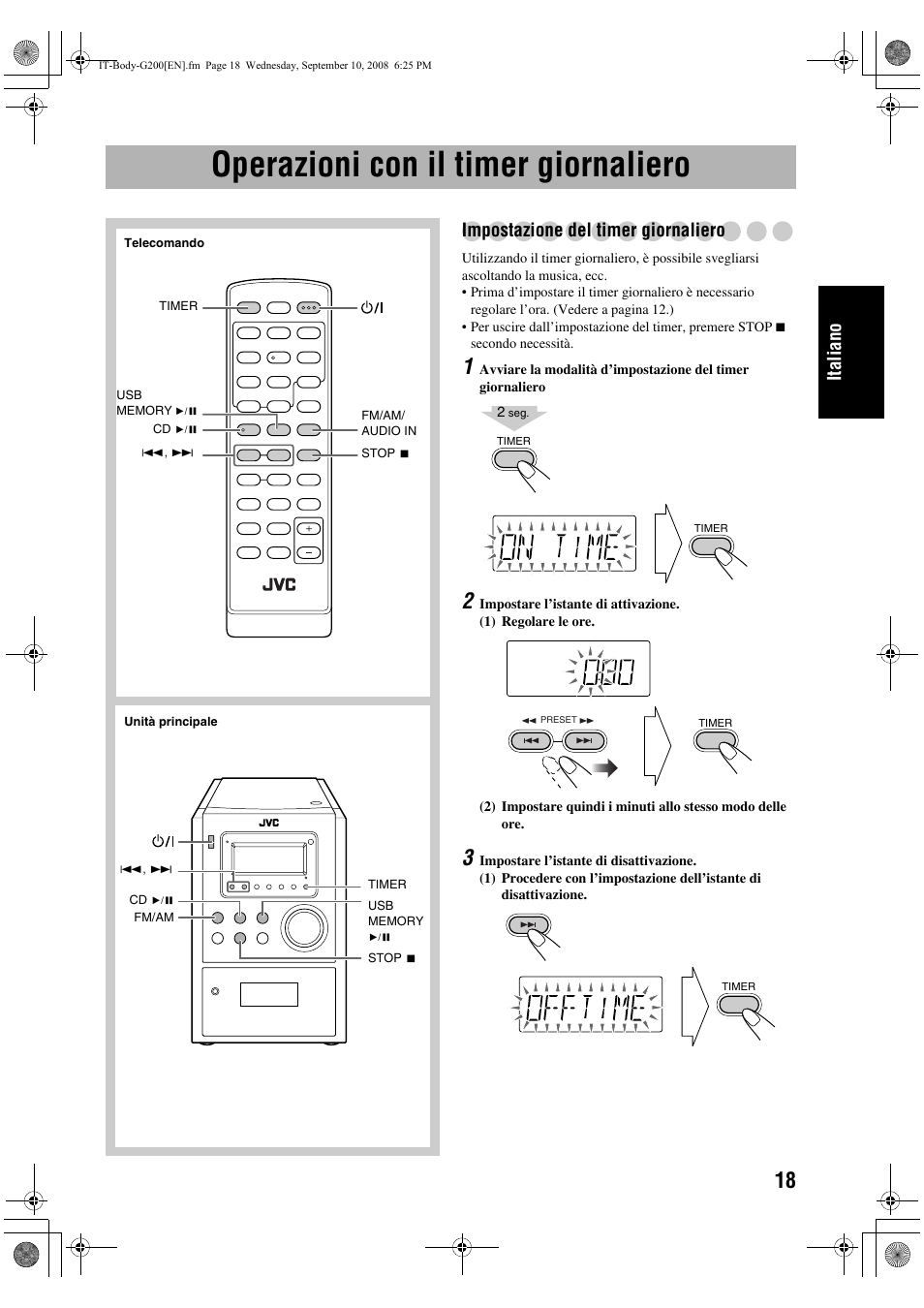 Operazioni con il timer giornaliero, Italiano, Impostazione del timer giornaliero | JVC UX-G200 User Manual | Page 51 / 155