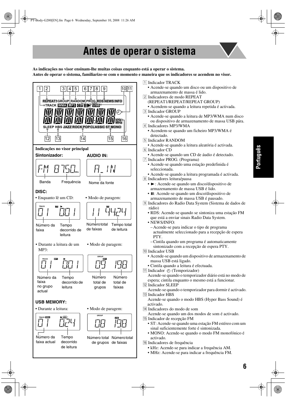 Antes de operar o sistema, Portug uês | JVC UX-G200 User Manual | Page 63 / 155