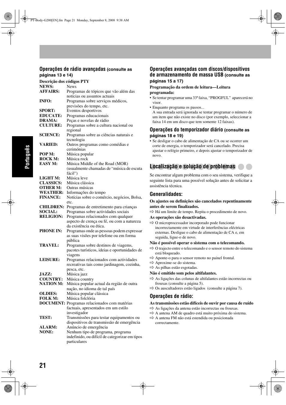 Português, Localização e solução de problemas | JVC UX-G200 User Manual | Page 78 / 155