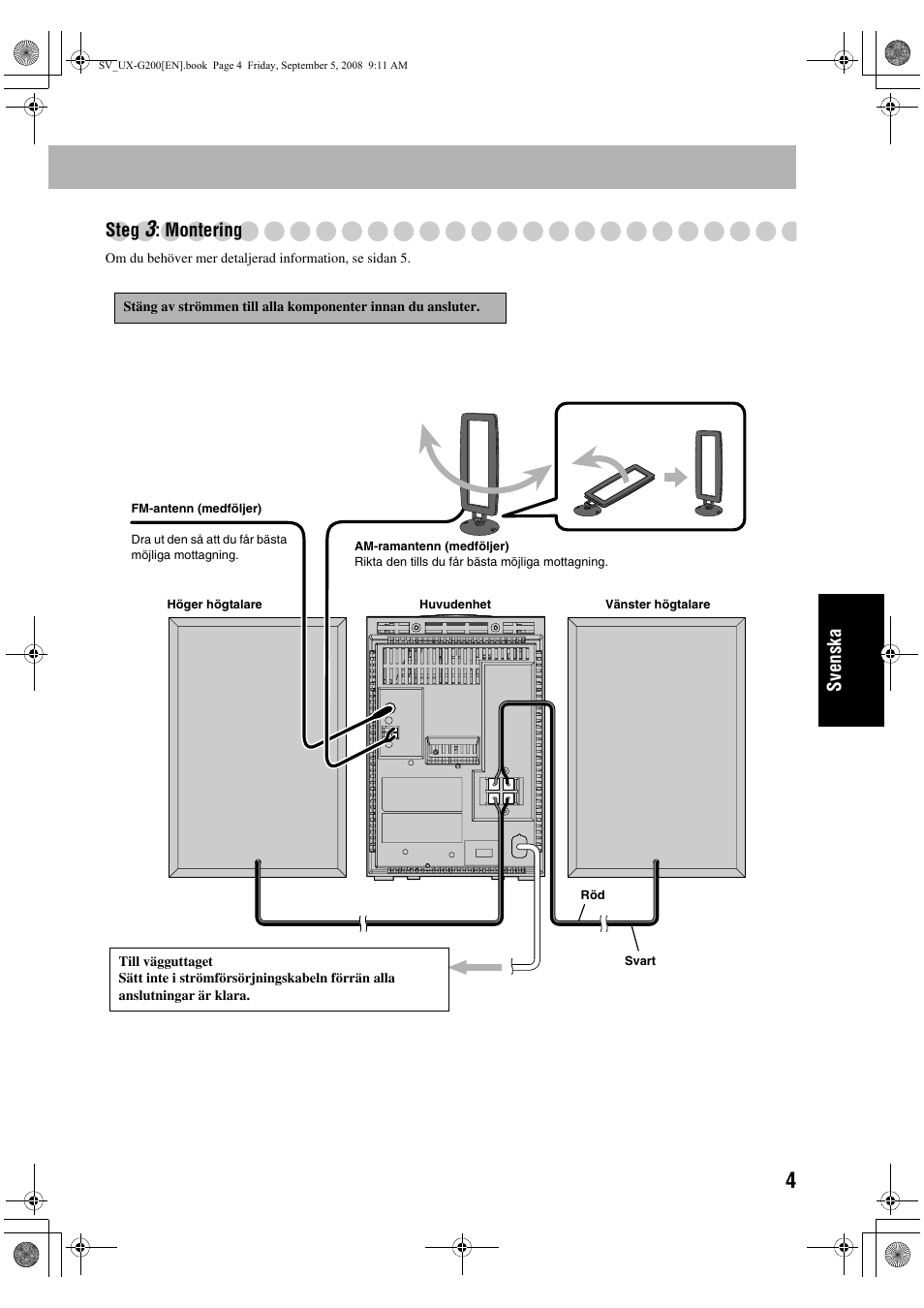 Svenska steg, Montering | JVC UX-G200 User Manual | Page 85 / 155