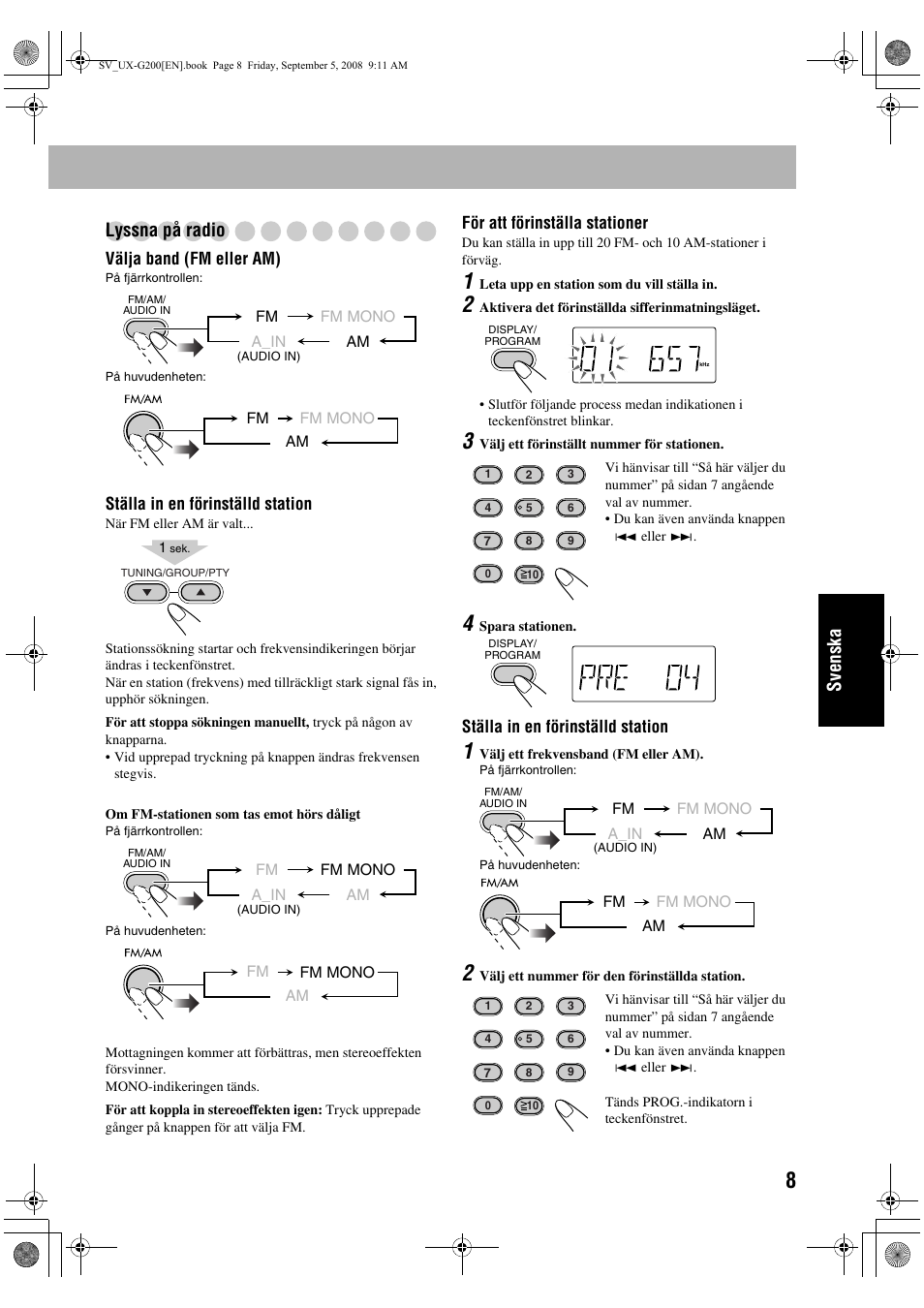 Svenska lyssna på radio | JVC UX-G200 User Manual | Page 89 / 155