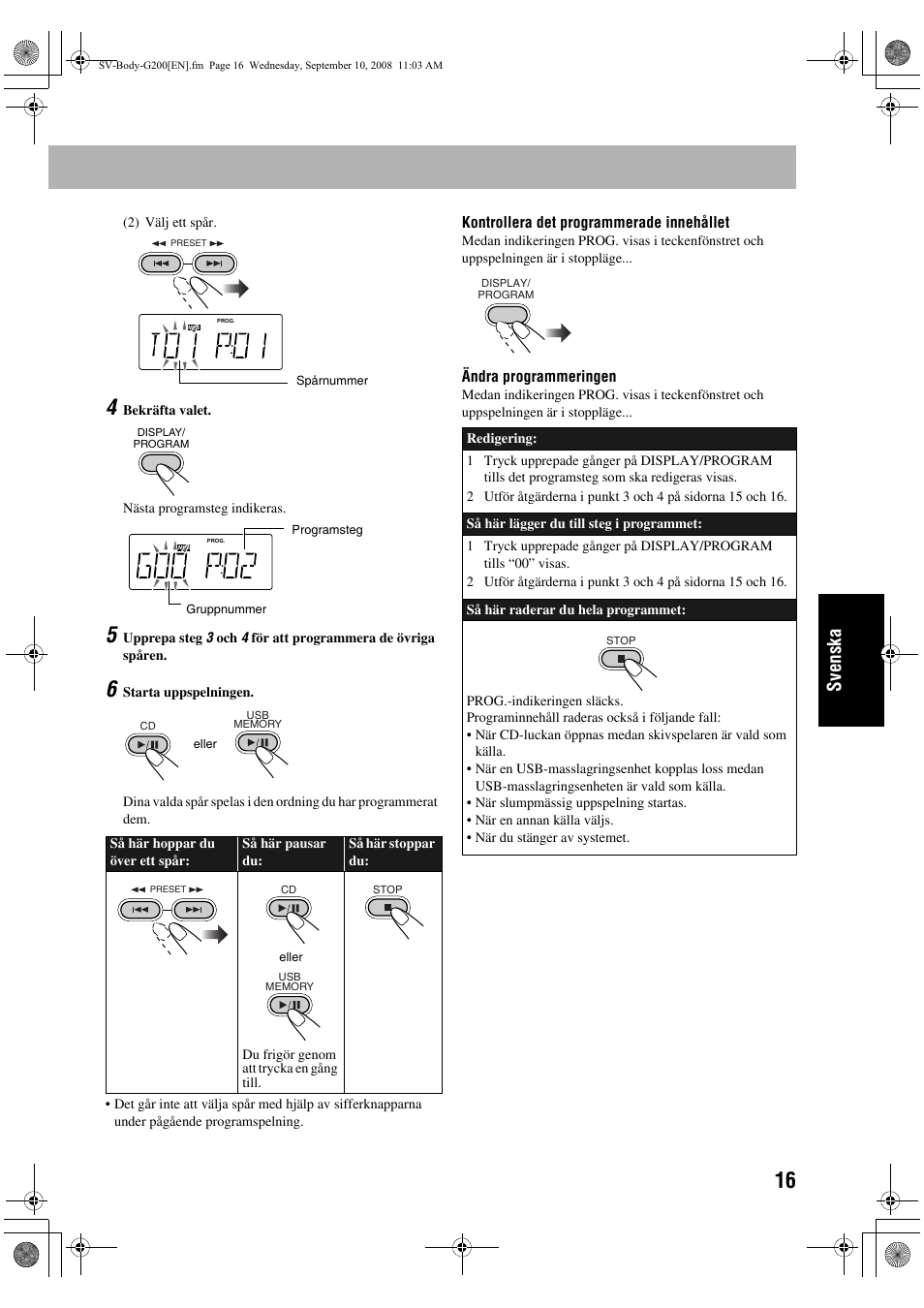 Svenska | JVC UX-G200 User Manual | Page 97 / 155