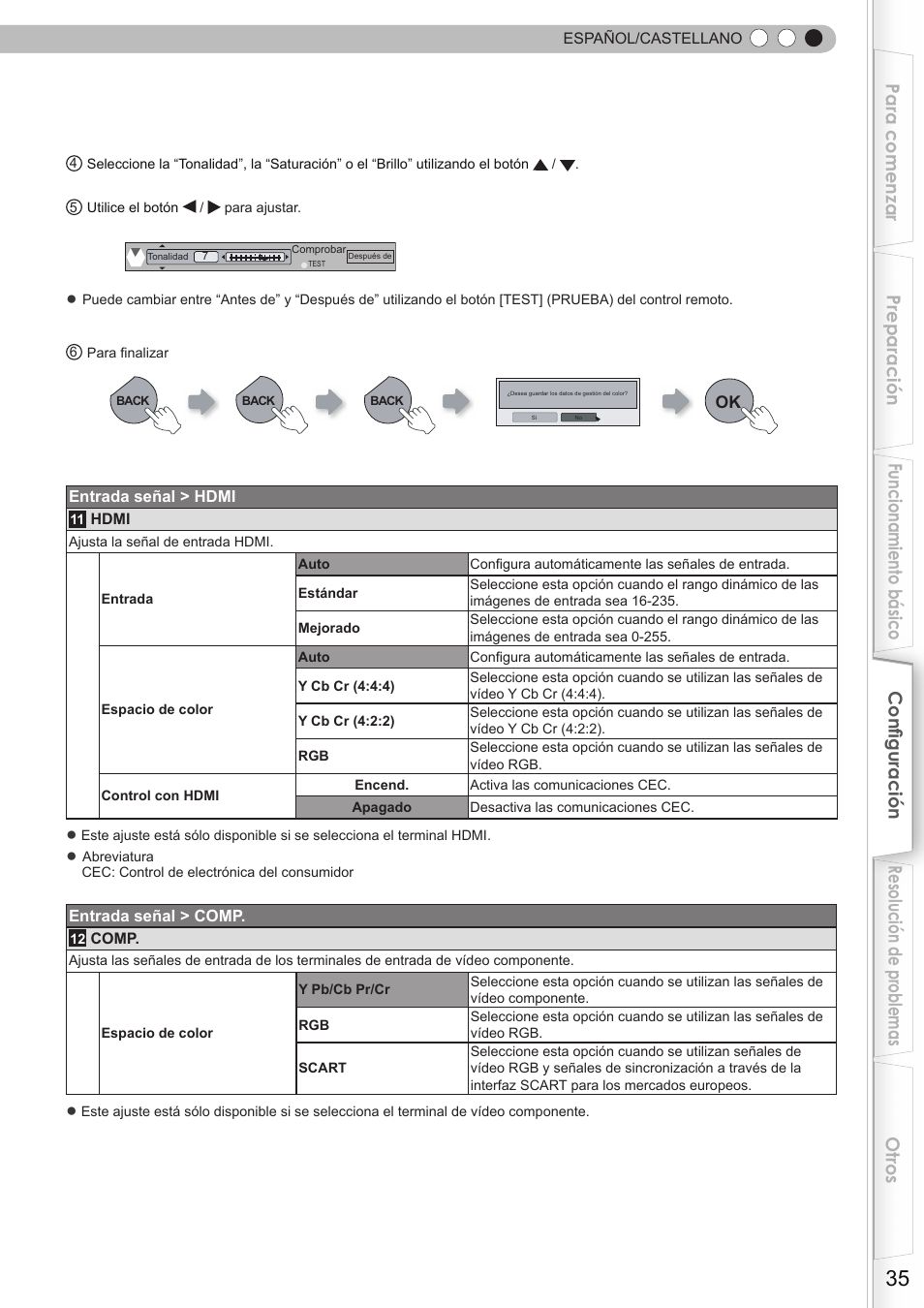 Dentro del menú de ajustes | JVC DLA-HD750 User Manual | Page 155 / 181