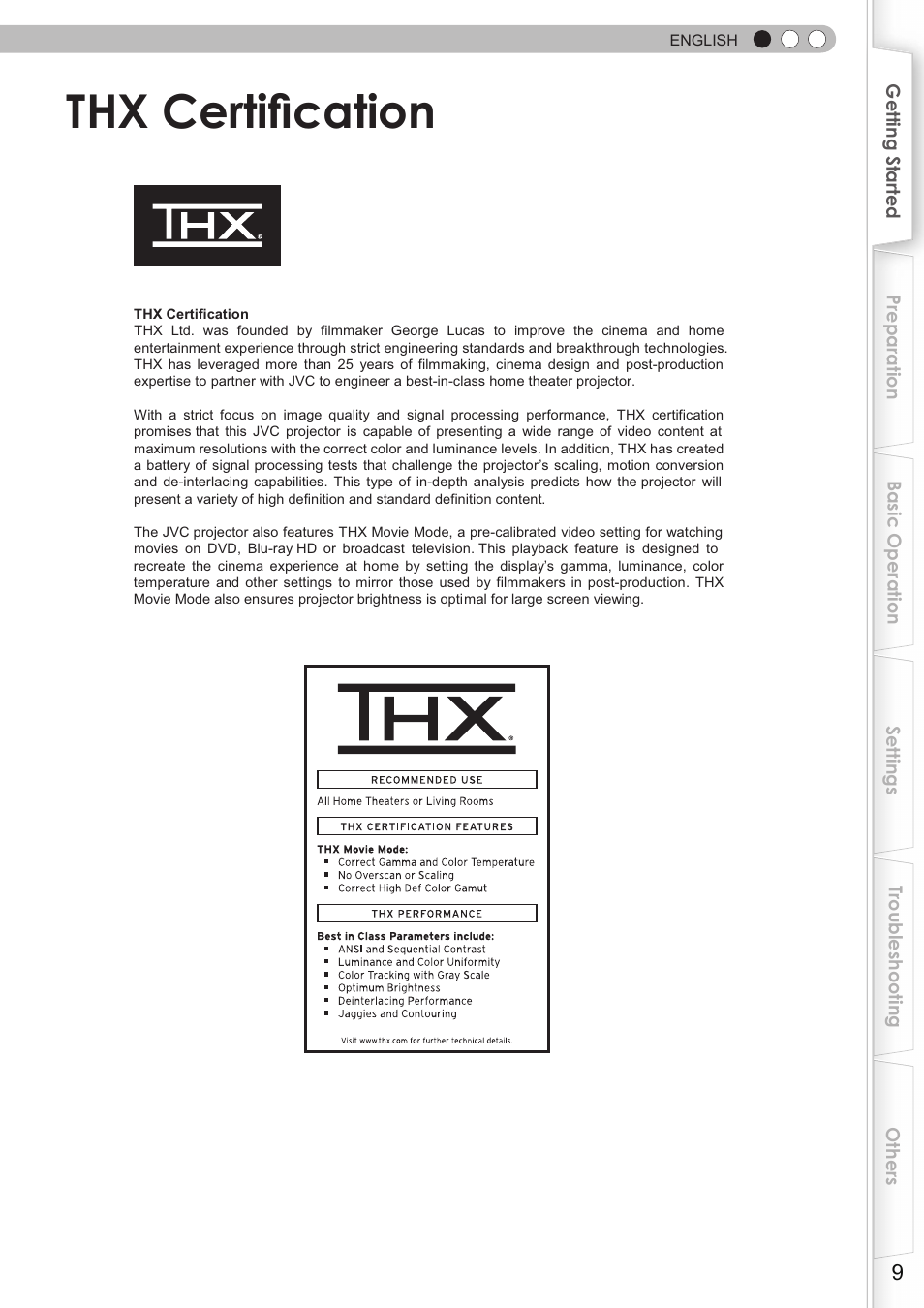 Thx certification | JVC DLA-HD750 User Manual | Page 9 / 181