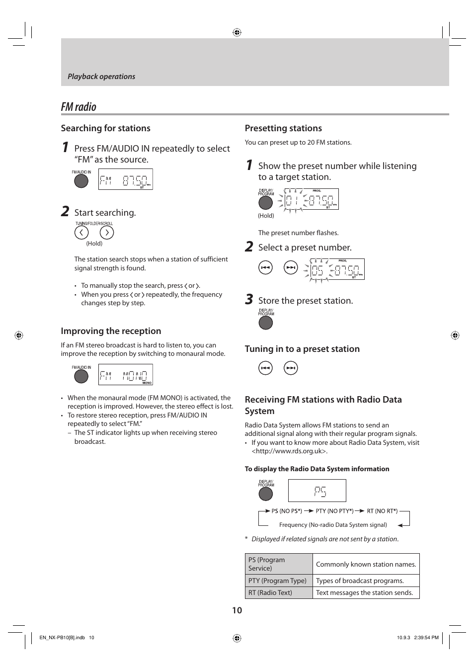 Fm radio | JVC NX-PB10 User Manual | Page 10 / 16