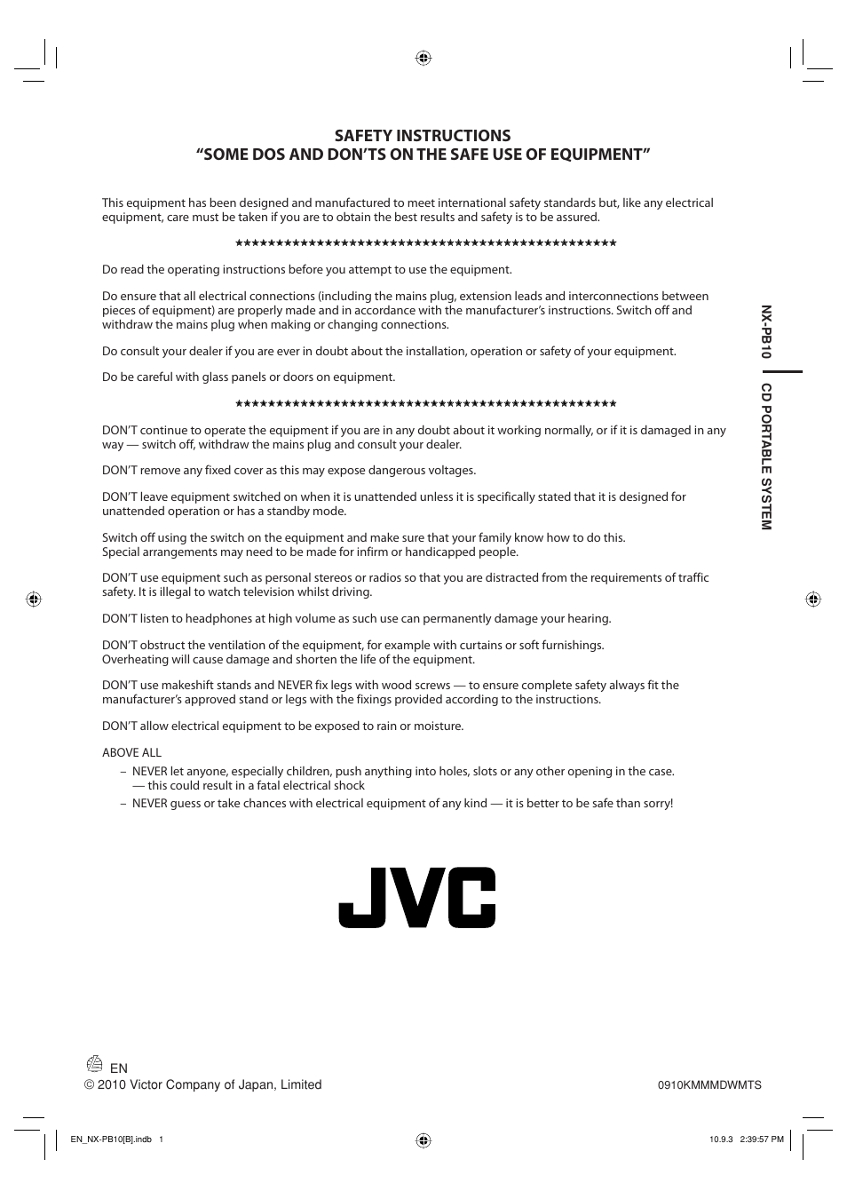 JVC NX-PB10 User Manual | Page 16 / 16