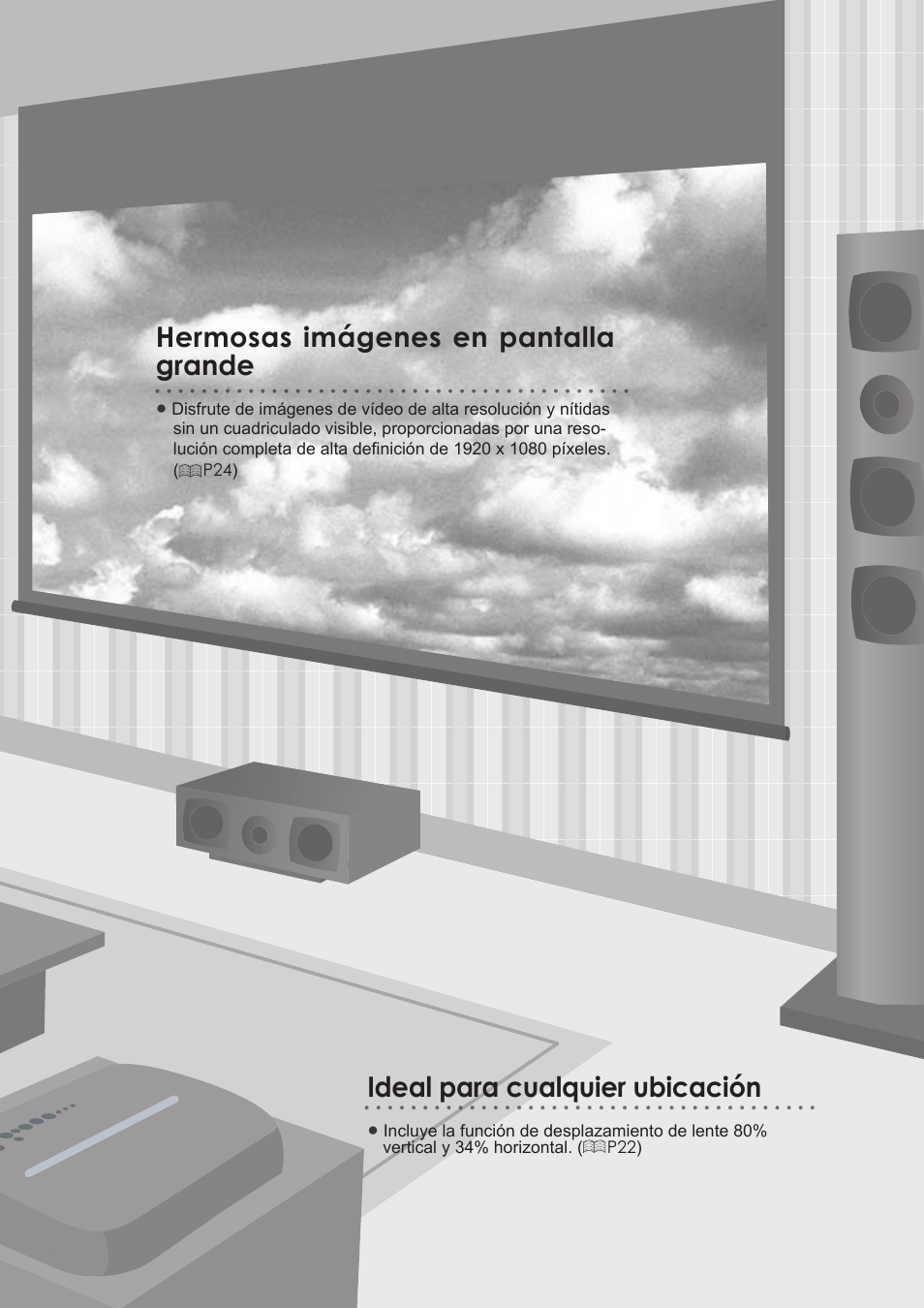Hermosas imágenes en pantalla grande, Ideal para cualquier ubicación | JVC DLA-HD350 User Manual | Page 12 / 58