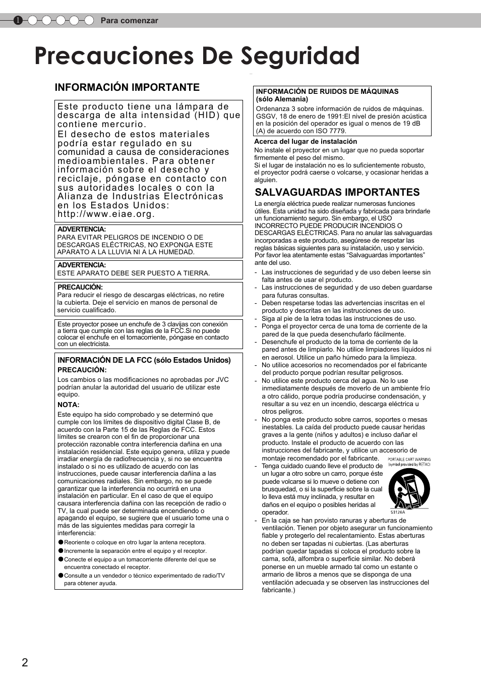 Precauciones de seguridad, Salvaguardas importantes, Información importante | JVC DLA-HD350 User Manual | Page 3 / 58