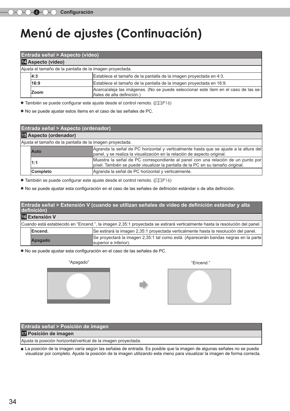 De ajustes, Menú de ajustes (continuación) | JVC DLA-HD350 User Manual | Page 35 / 58