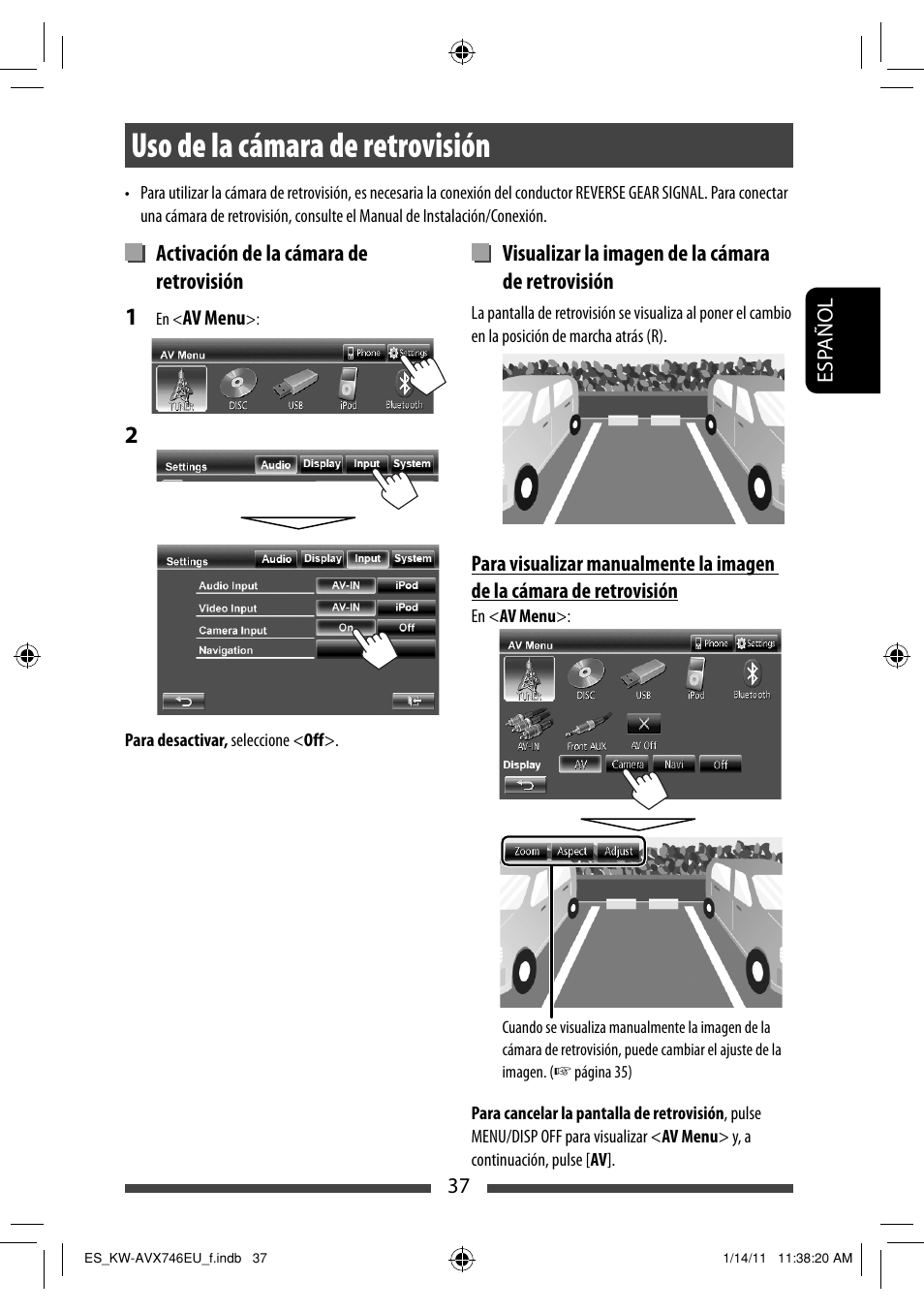 Uso de la cámara de retrovisión | JVC KW-AVX746 User Manual | Page 101 / 197