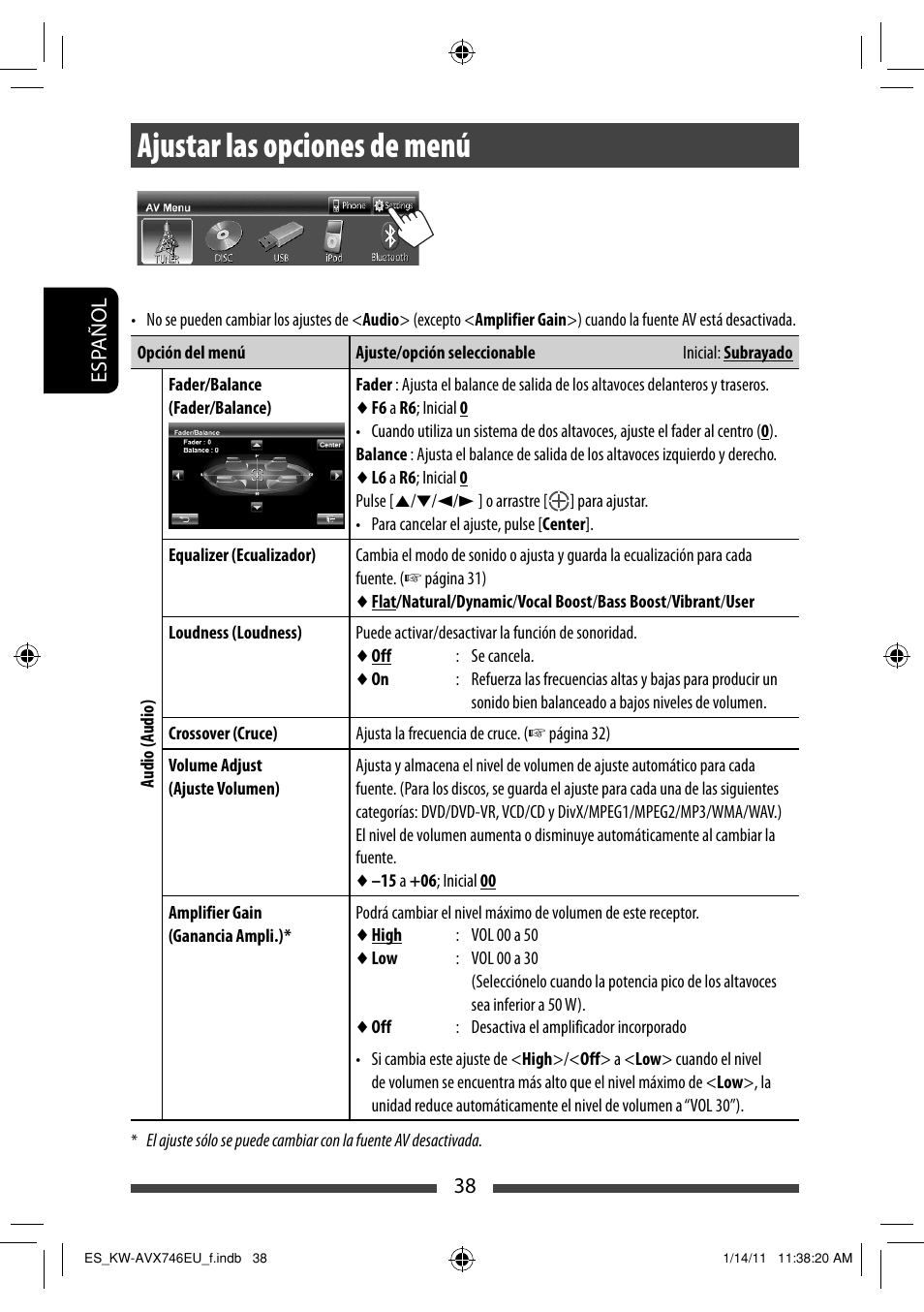 Ajustar las opciones de menú | JVC KW-AVX746 User Manual | Page 102 / 197