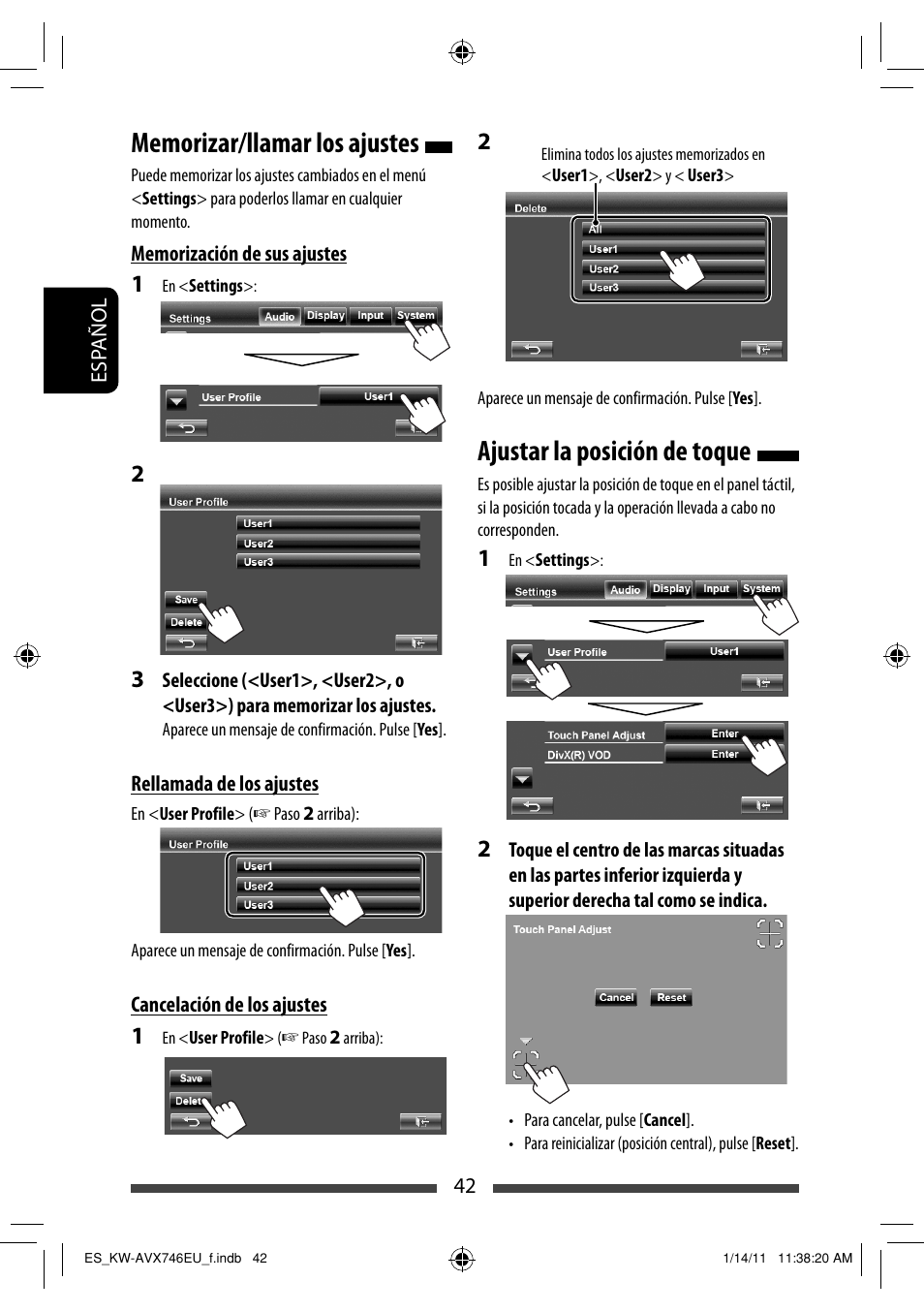 Ajustar la posición de toque | JVC KW-AVX746 User Manual | Page 106 / 197