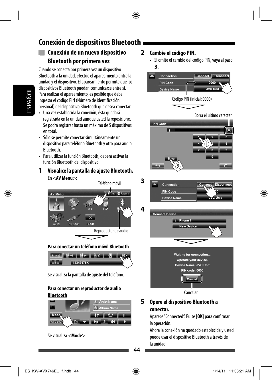 Conexión de dispositivos bluetooth | JVC KW-AVX746 User Manual | Page 108 / 197