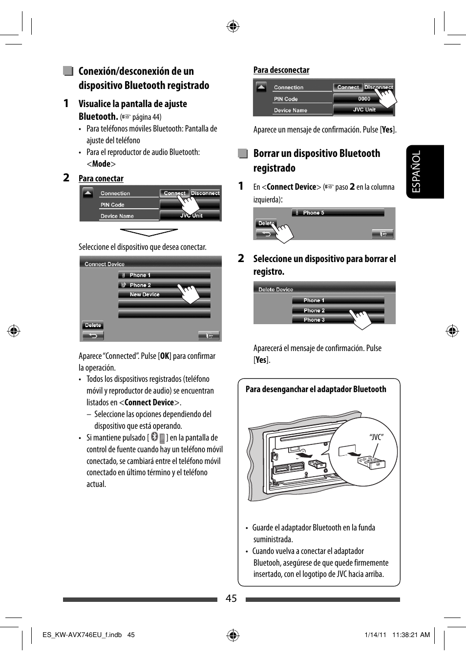 Borrar un dispositivo bluetooth registrado | JVC KW-AVX746 User Manual | Page 109 / 197