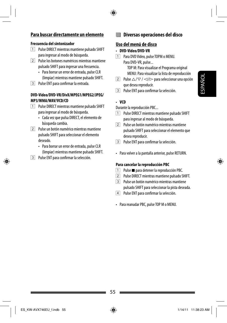 Diversas operaciones del disco | JVC KW-AVX746 User Manual | Page 119 / 197