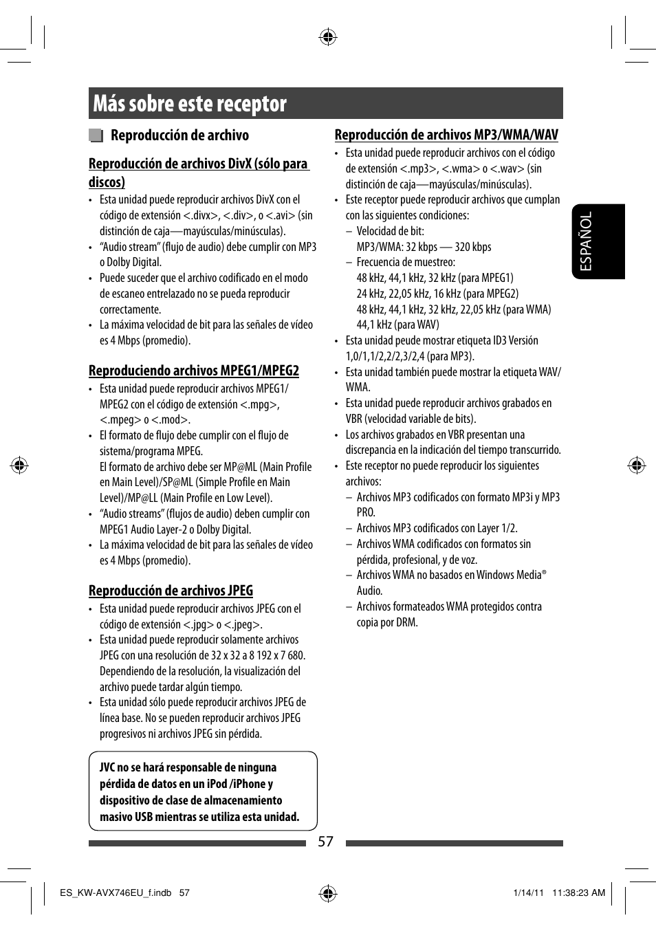 Más sobre este receptor, Reproducción de archivo | JVC KW-AVX746 User Manual | Page 121 / 197