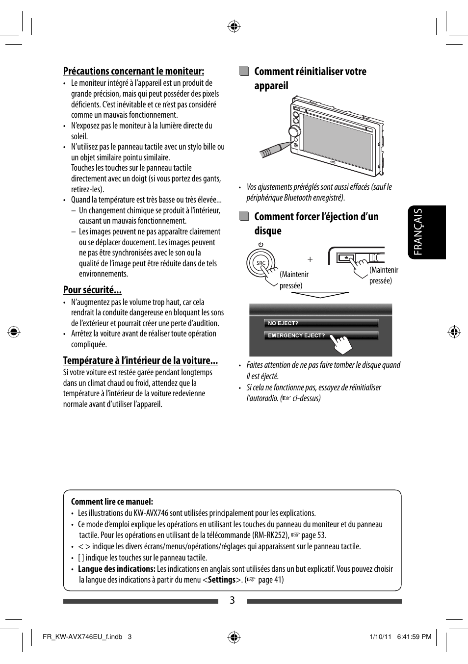 Comment réinitialiser votre appareil, Comment forcer l’éjection d’un disque | JVC KW-AVX746 User Manual | Page 131 / 197