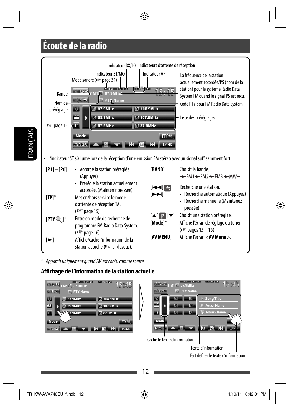 Écoute de la radio | JVC KW-AVX746 User Manual | Page 140 / 197