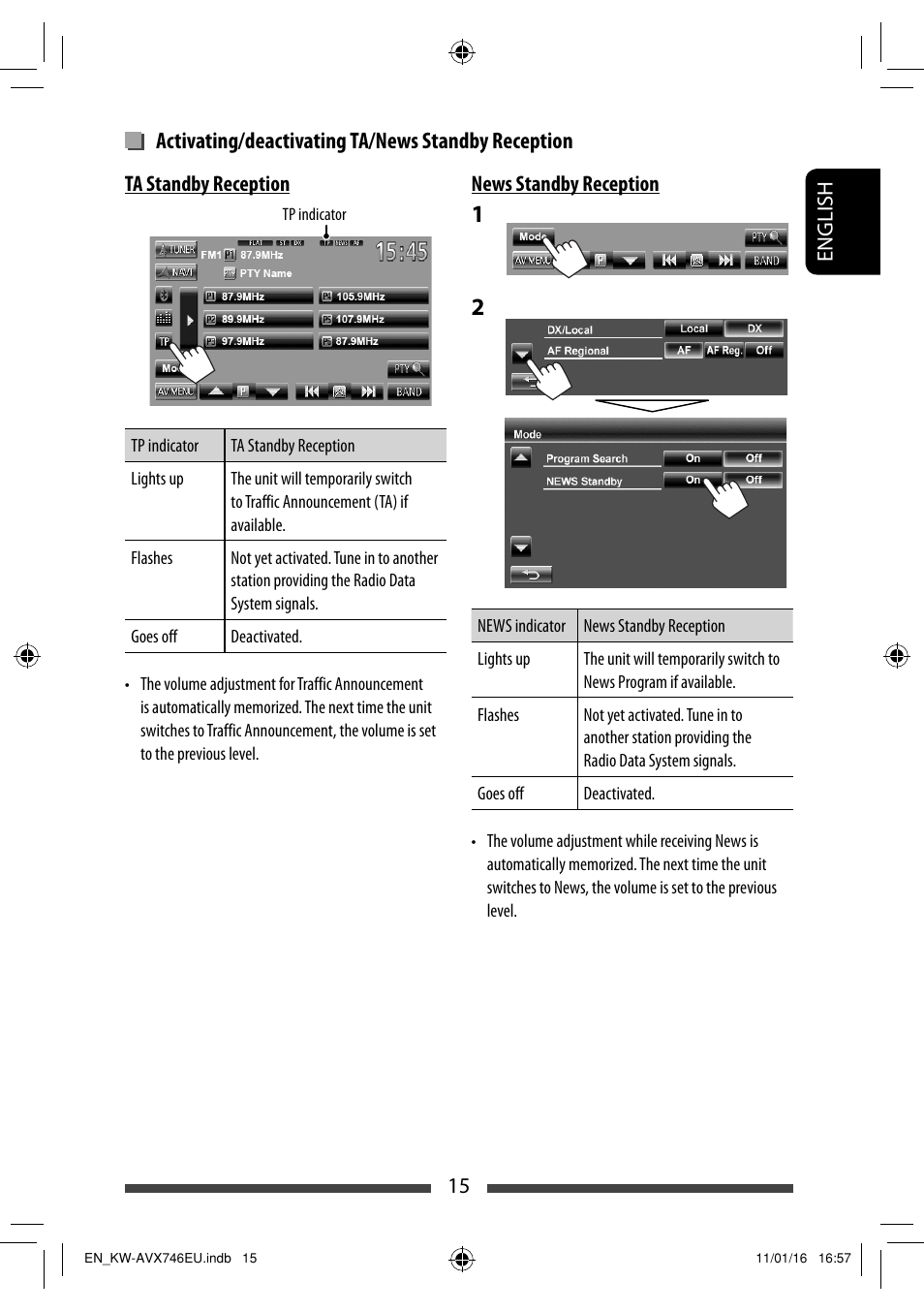 Activating/deactivating ta/news standby reception | JVC KW-AVX746 User Manual | Page 15 / 197