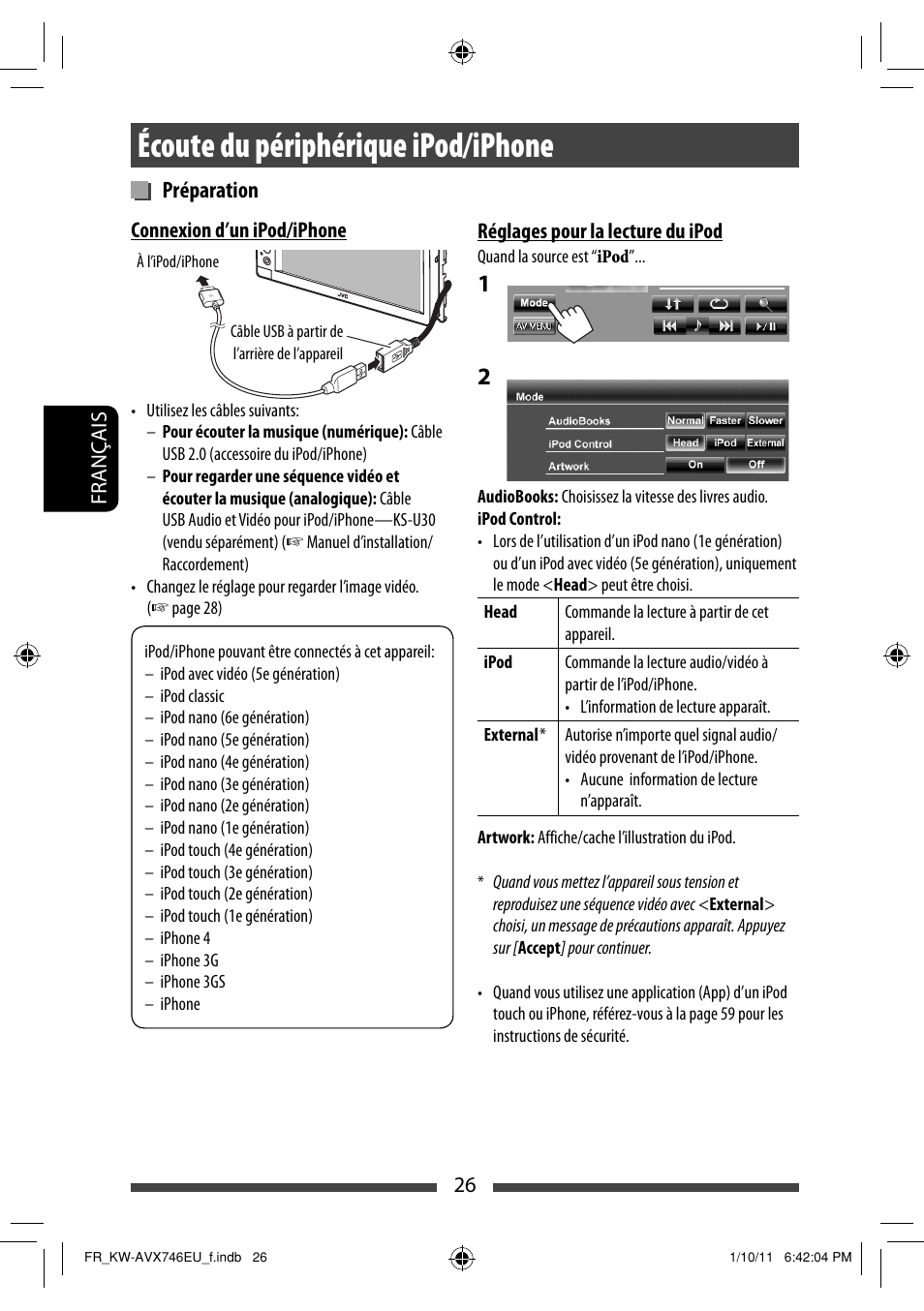 Écoute du périphérique ipod/iphone, Préparation | JVC KW-AVX746 User Manual | Page 154 / 197