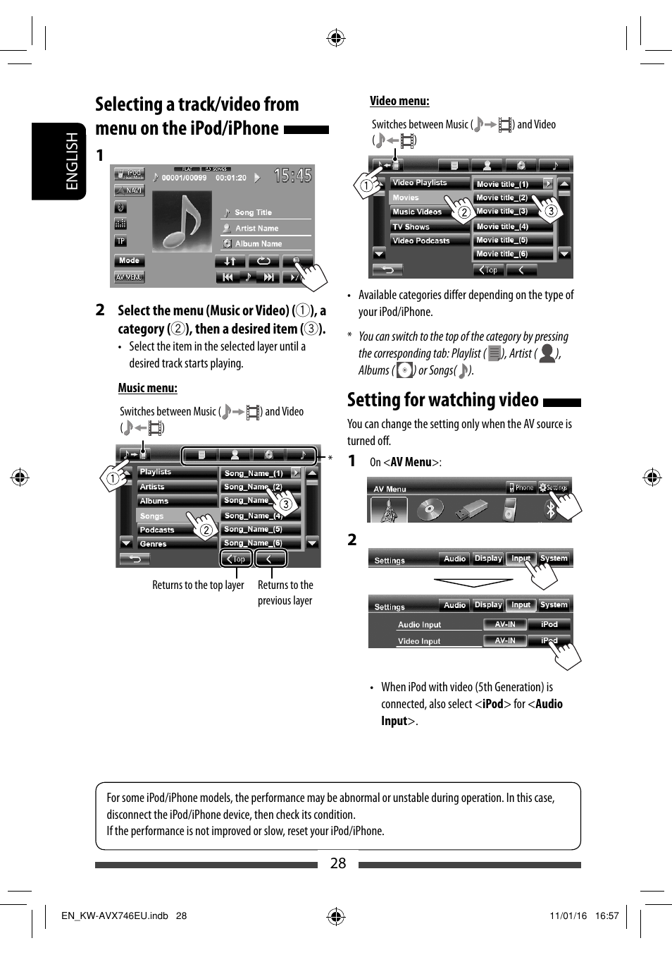 Setting for watching video | JVC KW-AVX746 User Manual | Page 28 / 197