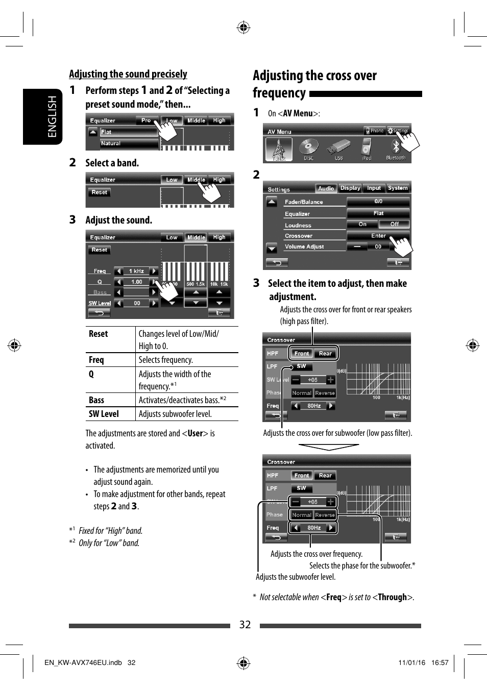 Adjusting the cross over frequency | JVC KW-AVX746 User Manual | Page 32 / 197