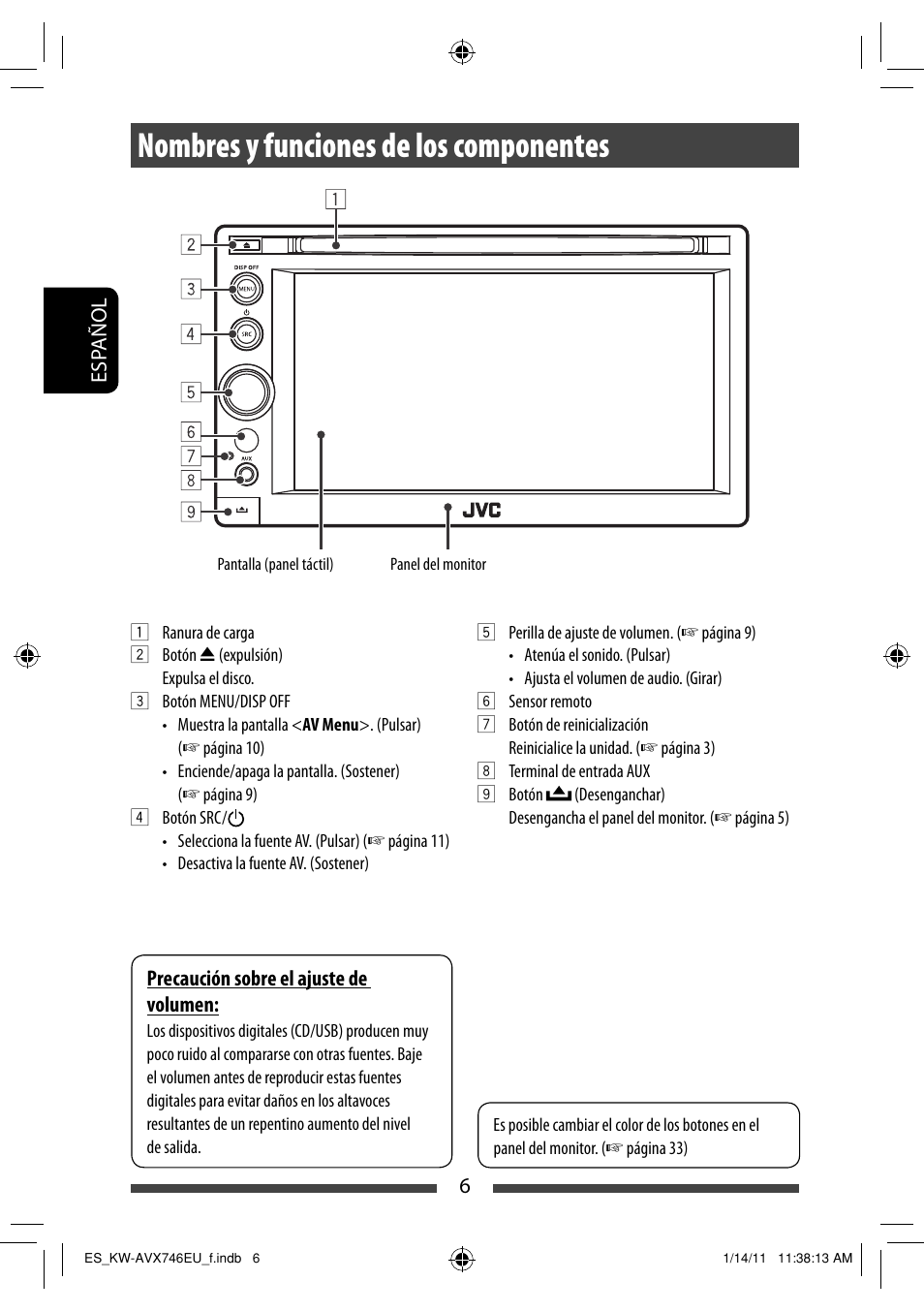 Nombres y funciones de los componentes | JVC KW-AVX746 User Manual | Page 70 / 197