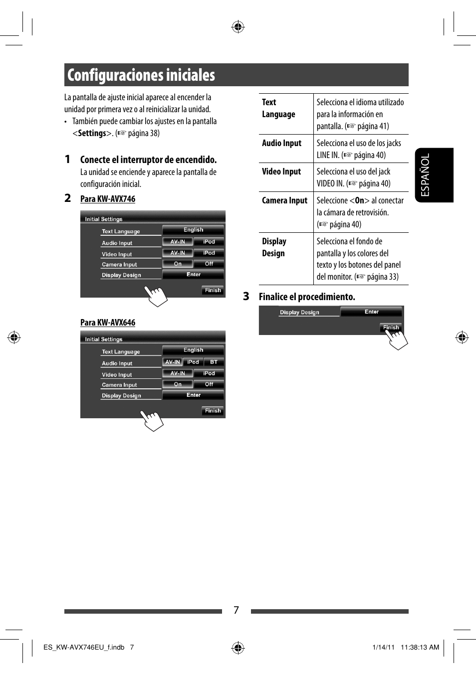 Configuraciones iniciales | JVC KW-AVX746 User Manual | Page 71 / 197