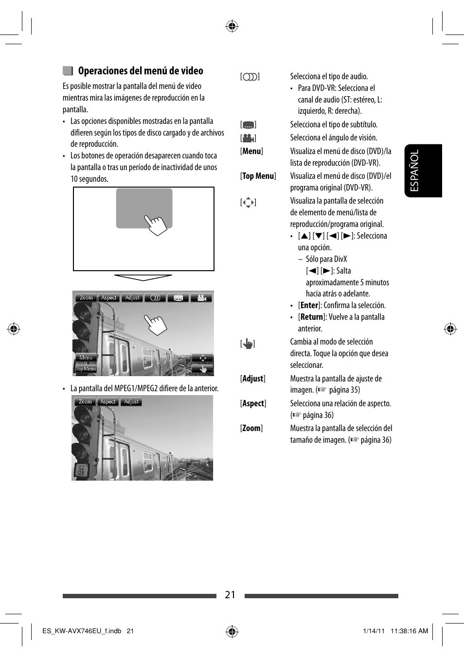 Operaciones del menú de video | JVC KW-AVX746 User Manual | Page 85 / 197